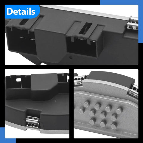 Close-up view of HVAC Blower Motor Resistor 84496889 OEM Ru1053, showing connectors and heavy-duty design for Chevrolet Bolt EV 2017-2023.