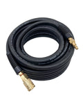 Heavy Duty 1/4 Inch Air Compressor Hose 50 Feet Long, kink resistant PVC rubber blend with fittings coiled.