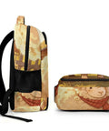 Side view of Farmhouse Lamb Print Backpack For Everyday Carry, Unisex Large Capacity Daypack with lamb illustration.