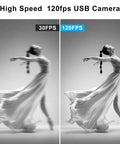 High Speed Monochrome USB Camera Boasting Rock Solid Global Shutter Tech Cuts Rolling Artifacts Dead Flat capturing ballet dancer motion at 120fps.