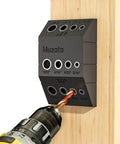 Upgraded Multi Angle Cable Railing Drill Guide Jig For 30 45 90 Degree Angles DIY Friendly Drilling Template With Four Size Options For Horizontal Wood Posts Makes Cable Railing Install Quick Precise And Simple attached to wood post with drill