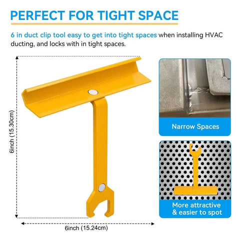 Duct Cleat Tool For HVAC Ductwork, 6 Inch Magnetic Clip System With TDC And TDF Clips, yellow tool design for tight spaces