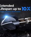 Toolant Noir-Ti cobalt countersink drill bit, TiAlN coating with quick-change hex shank; close-up view