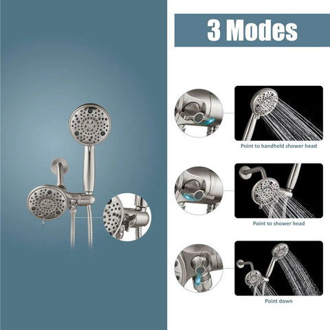 Dope Dual Shower Head And Handheld Spray System In Brushed Nickel Finish Rain Shower Head Kit With 8 Settings and 3 Modes