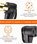 Straightup Solid Gear Nema 14To30P To 14To50R Ev Charger Adapter showing 4 prong plugs for 30A and 50A EV charging.