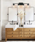 Dope Four Light Matte Black Vanity Lights Over Mirror Farmhouse Style Wall Sconces With Clear Glass Shades for bathroom