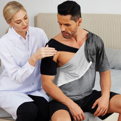 Post Op Shoulder Surgery Shirt For Men With Easy Snap Front And Tear Away Design Gradient Short Sleeve Cozy Knit Tee