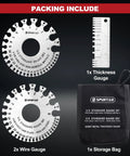 Three Piece Wire Gauge Tool Kit Dual Sided Stainless Steel Thickness Gauges For Wire And Sheet Metal Includes Two Round Gauges And One Sheet Metal Gauge With Clear Dual Marked Scales