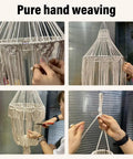 Handmade macrame chandelier plug in woven hanging lamp with on off switch 15ft hemp rope boho pendant light crafting process