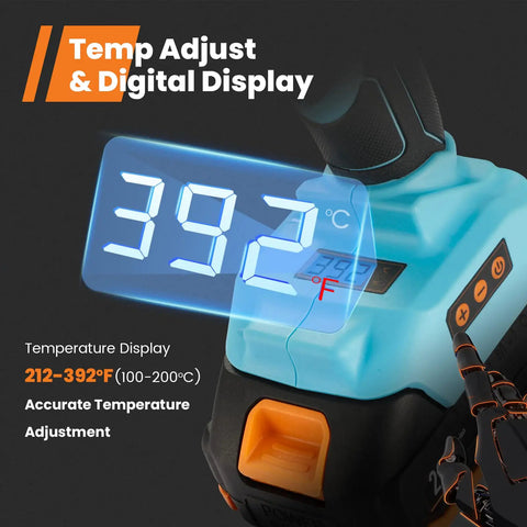Pro Grade Cordless Full Size Glue Gun For DIYers With 20V Battery, Temperature Adjustable LCD Display showing 392°F