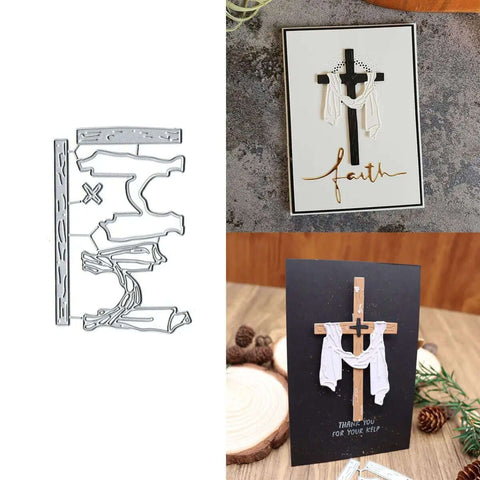 Rectangular Frame Die Cuts Set For Card Making Metal Cutting Dies Paper Craft Templates Background Embossing Stencils DIY Album Decor Easter Cross 12 By 8.2 Cm displayed in use and as metal die