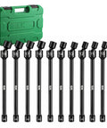 Three Eighths Inch Drive Pinless Universal Impact Extension Socket Set Built From Cr-Mo Steel For Maximum Torque And Flexible Reach In Tight Engine Bays, 360 Degree Rotation, 26 Degree Tilt, Durable Alloy Construction, 10-piece metric set in case