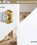 2 Pack Crystal Glass Dummy Door Knobs Non-Turning Single Side In Antique Brass With Zinc Alloy Rosette Front And Back View