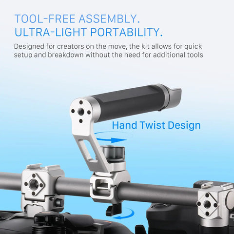 Dope Handheld Cage Rig For DJI Mavic 4 Pro Titanium White with top handle, cold shoe mounts, and 15mm rod clamps