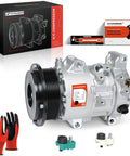 Heavy Duty AC Compressor With Clutch For Toyota Camry And Rav4 2007 To 2009, showing unit with accessories and packaging.