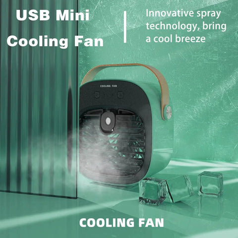 Cordless Mini AC With 6000mAh Battery, USB Powered Personal Cooling Unit emitting mist, green, 3 speed quiet evaporative cooler