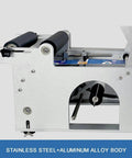 Heavy Duty Setup Semi Automatic Bottle Label Applicator Integrated Sequential Printer High Precision Tagger For Round Cans Plastic And Glass Running Bullseye Precise On Production Lines With 110V stainless steel and aluminum alloy construction with rollers