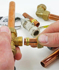 Close-up of hands assembling PATIKIL brass compression ferrules for 1/4 in copper tube, 20-pack kit.