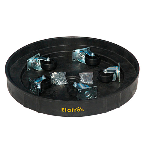 Heavy Duty Drum Dolly Cart For 30 And 55 Gallon Drums Up To 900 Lb Capacity showing black platform with 5 swivel casters