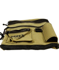 All Terrain Dig Pouch With Mesh Drain Screens for sifting dirt and water, shown with pockets and zippers, khaki color.