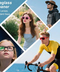Eyeglasses collage of four people wearing eyewear in outdoor settings.