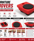 Heavy Duty Furniture Mover Kit With Lifter Tool And 360 Degree Roller Sliders Moves Sofas Beds Fridge Washing Machine Up To 660 Lbs Floor Safe Sliders Easy Move Apartment Stuff red plastic roller slider with non-slip surface and 360-degree swivel wheels.