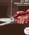 All metal poultry shears, detachable, heavy duty kitchen shears for poultry and meat, stainless steel kitchen scissors, burgundy color.
