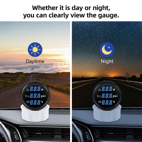 ARTILAURA 3-in-1 52mm black auto gauge with blue backlight for oil pressure, water temp and voltmeter; sensor included