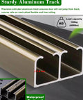 Double Sliding Door Track Hardware Kit For Bypass Doors For Three Quarter To One Inch Doors With Floor Guide And Rollers Top Mount Pocket Closet Track System Silver 39 Inch Length Smooth Quiet Glide Easy Install showing sturdy aluminum track with 180kg load capacity and waterproof rustproof feature.