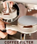 Hella Smooth Reusable Stainless Steel Coffee Filter Fine Mesh Compatible With AeroPress And Ultra Fine Brewers 51Mm shown during use with ground coffee.