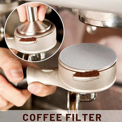 Hella Smooth Reusable Stainless Steel Coffee Filter Fine Mesh Compatible With AeroPress And Ultra Fine Brewers 51Mm shown during use with ground coffee.