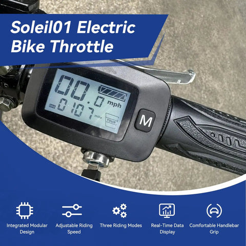 Ebike Throttle Kit With M Button For Tuttio Soleil01 Electric Dirt Bike And Tutto E Bike, showing LED display and grip.