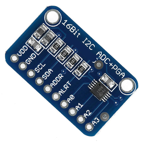 Top view of 16 Bit I2C Analog To Digital Converter Board With 4 Single Ended Or Two Differential Channels 2V To 5V Power Easy To Use No Brainer ADC Module