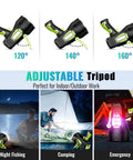 Rechargeable Spotlight 2,000,000 Lumen Handheld Searchlight With Foldable Tripod showing adjustable angles and uses