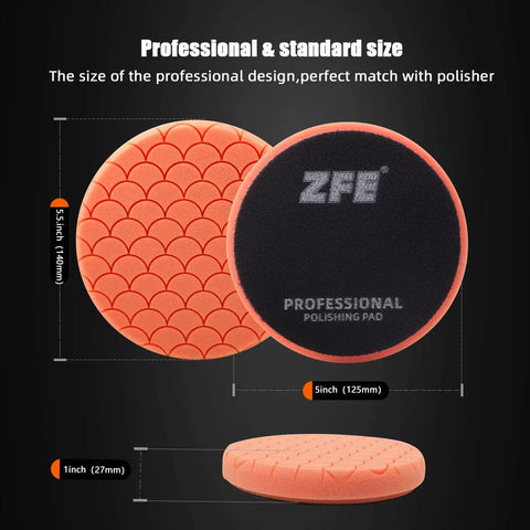 7 Piece 5.5 Inch Buffing And Polishing Pads Kit For 5 Inch 125mm Backing Plate Car Buffer Polisher, orange foam pad, size details
