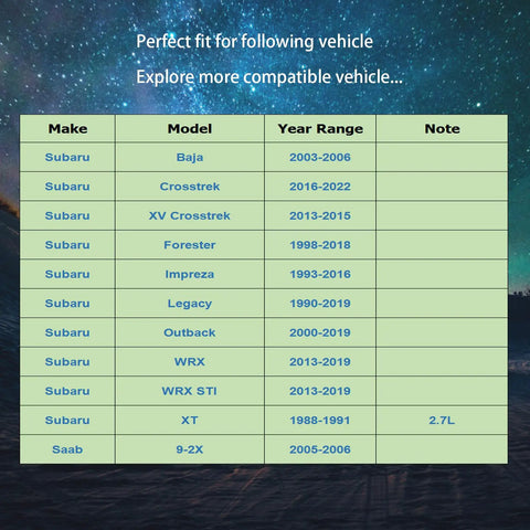Compatibility chart for Subaru Front Lower Ball Joint Two Piece Kit K9513, listing Subaru and Saab models and year ranges.