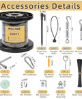 1/16 Inch Black Vinyl Coated Stainless Steel Wire Rope Kit, 200 Ft, 304 Stainless, accessories including M5 turnbuckles etc.