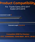 Set Of 2 Hood Strut Lift Supports For Toyota Camry 2012 To 2017 And Avalon 2013 To 2018, Front Hood Shock Absorbers specs chart