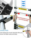 Hands demonstrating safe retraction mechanism on 8.5 Ft Telescoping Aluminum Ladder For Home And Outdoor Projects
