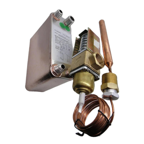 Heavy Duty Beefed Up 60 Plate Heat Exchanger For Air Conditioning And Heat Pump Water Chillers with copper coil and valves.