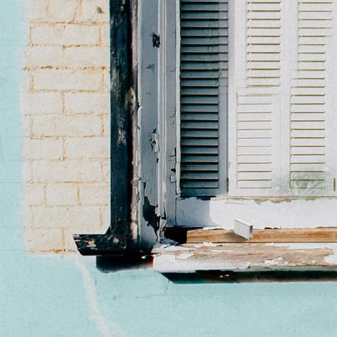 Tough As Nails Shutter Tilt Rod Staples Heavy Gauge Steel Window Repair Hardware Kit installed on weathered window frame.