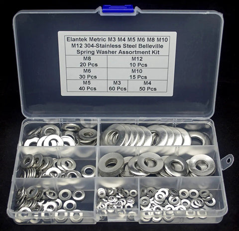 225 Pieces Belleville Spring Washers Kit M3 To M12 Metric Conical Washers For Preload And Tightening Joints Built To Last 304 Stainless Steel DIN 6796 Compliant Heavy Duty Assortment Set For Bolts And Bearings in storage case