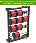 Heavy Duty Wall Mount Wire Spool Rack Featuring Six Adjustable Rods And Rust Resistant Steel For Garage Cord Organization That Handles Daily Grind Like A Champ, displaying multiple spools.