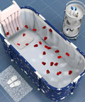 Portable Foldable Bathtub For Home Spa And Shower Tub Soaking With Temperature Control No Pump Needed Quick Assembly In Minutes Ideal For Hot Baths Or Ice Baths Sturdy Collapsible Bath Tub For Family Use 47.2 By 19.7 By 21.7 Inches with hex-base stability, floral pattern, and headrest in blue