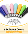12 Pack Linoleum Cutter Kit For Block Printing And Linocut, colorful handles with six different blades for crafting.