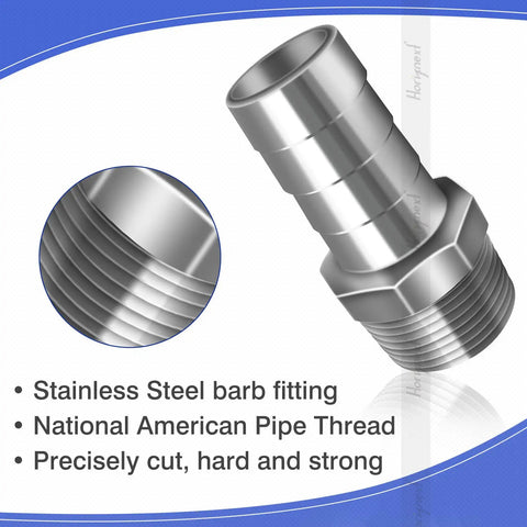 NPT 1 Inch Male Thread to 1 Inch OD Barb Stainless Steel Pipe Fitting for Connecting 1 Inch ID Air Hose Tubing Pack of 2 Beefy Heavy Duty 304 Stainless Steel 290 PSI Rated