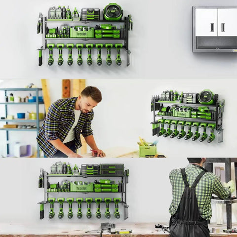 3 Layer Wall Mount Drill Organizer With 8 Slots Dope Tool Storage Rack For Garage Or Workshop Holds Drills Batteries Chargers And Small Tools Heavy Duty Perfect Gift For Him Dad Husband Fathers Day
