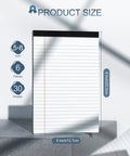 5x8 Legal Pads For Work And School, 80 GSM Paper, College Ruled Notepads, 30 Sheets Each, 6 Pack displayed with size details.