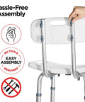 Shower Chair Set Of 3 With Back Scrubber And Sponge, Anti Slip Bath Stool With 8 Adjustable Heights, tool-free assembly demonstration.
