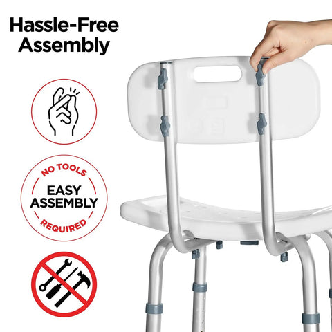 Shower Chair Set Of 3 With Back Scrubber And Sponge, Anti Slip Bath Stool With 8 Adjustable Heights, tool-free assembly demonstration.